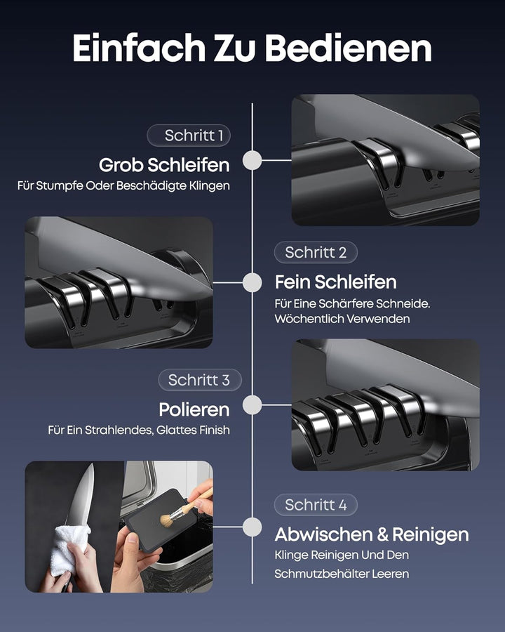 Messerschärfer Elektrisch, 3‑stufiger Messerschleifer mit Diamant-Schleifscheiben, 20° Präzisions-Wi