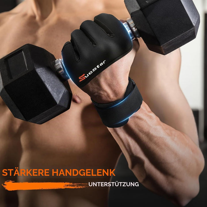 SueStar Workout Gloves, Starke Leder-Polster-Weightlifting-Handschuhe mit Handgelenksupport, vollstä