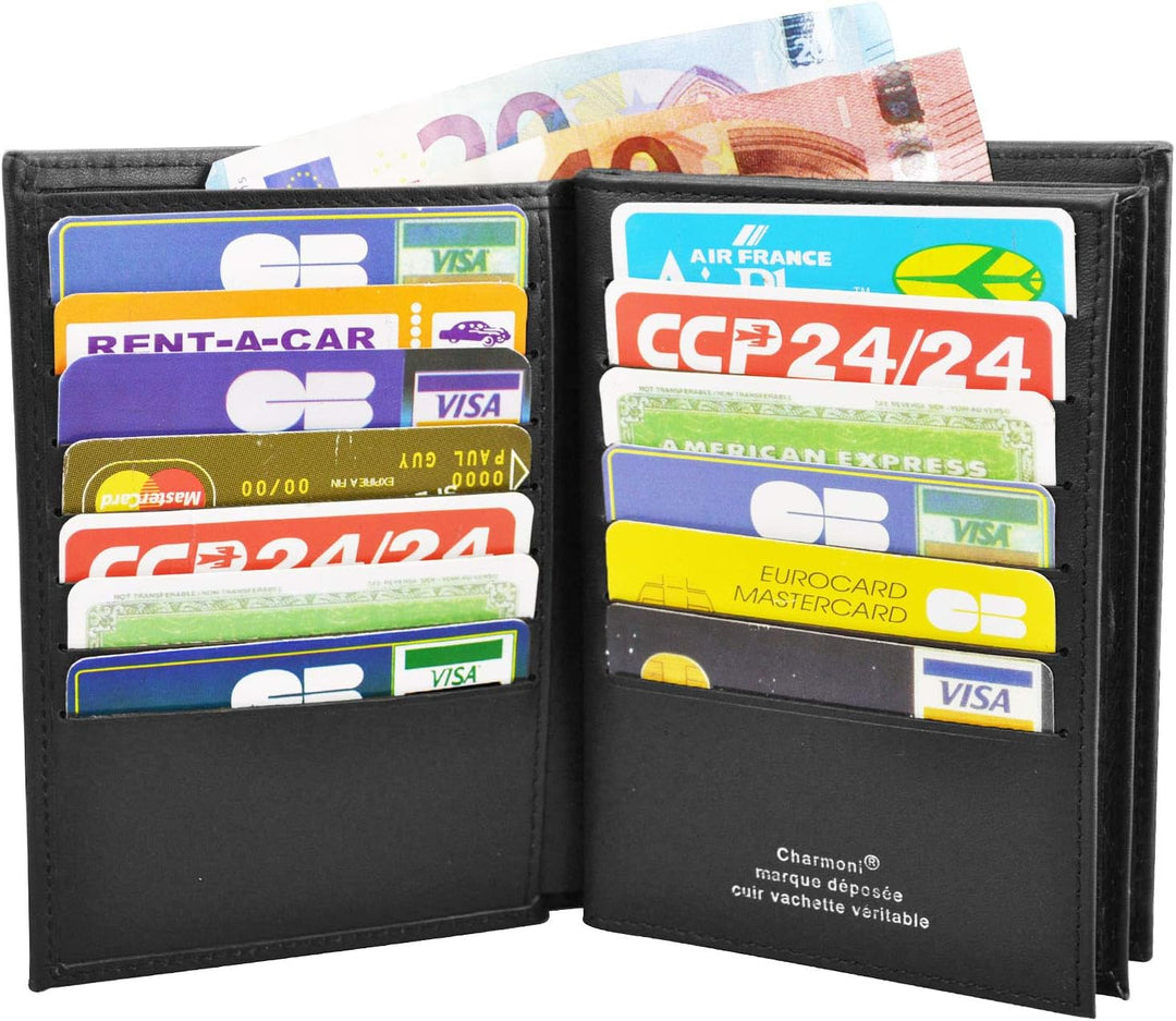 Charmoni - Max – Grosse Geldbörse – Herrengeldbörse – Anti-Piraterie – RFID-Blockierung – 4 Klappen