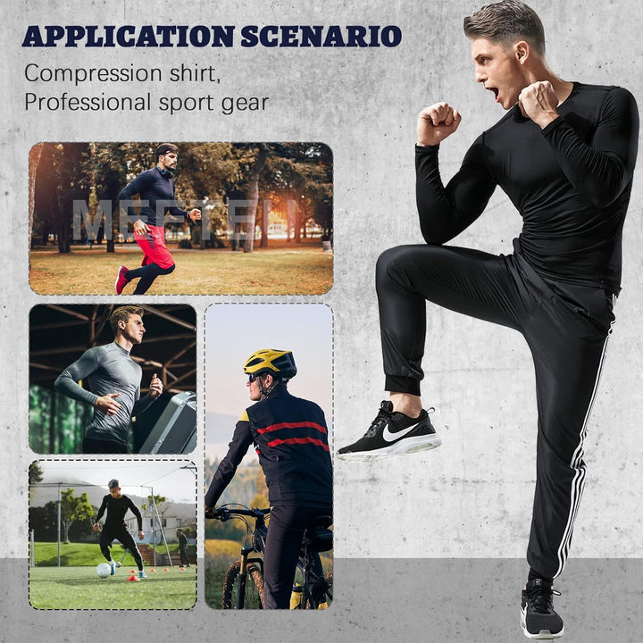 meeteu 5pcs Herren Sportbekleidung Fitness Set, Atmungsaktiv Funktionsshirt Herren Langarm+Hoodies+K
