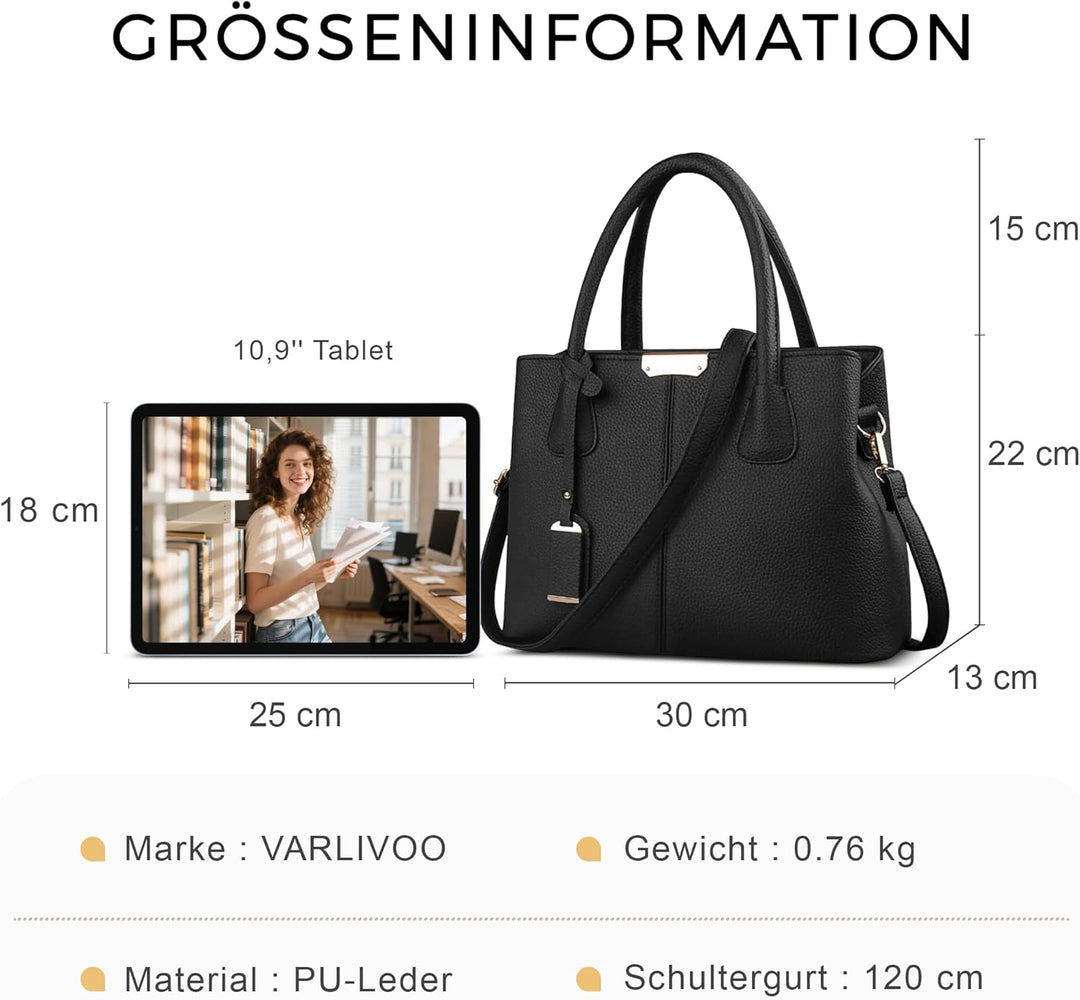 VARLIVOO Elegant Damen Handtasche Schultertasche Frauen Umhängetasche Taschen Shopper Wasserdicht PU