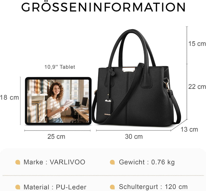 VARLIVOO Elegant Damen Handtasche Schultertasche Frauen Umhängetasche Taschen Shopper Wasserdicht PU