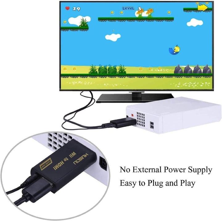 Adapter Wii auf HDMI Videosignal, Konverter Full HD 1080p mit Audio Ausgang Klinke 3,5 mm, Schwarz