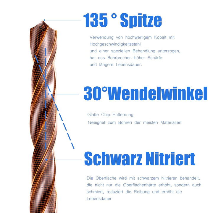 DelitonGude 11,0mm HSS M35 Cobalt Twist Bohrer, Hochgeschwindigkeitsstahl, Satz 5, passend für Stähl