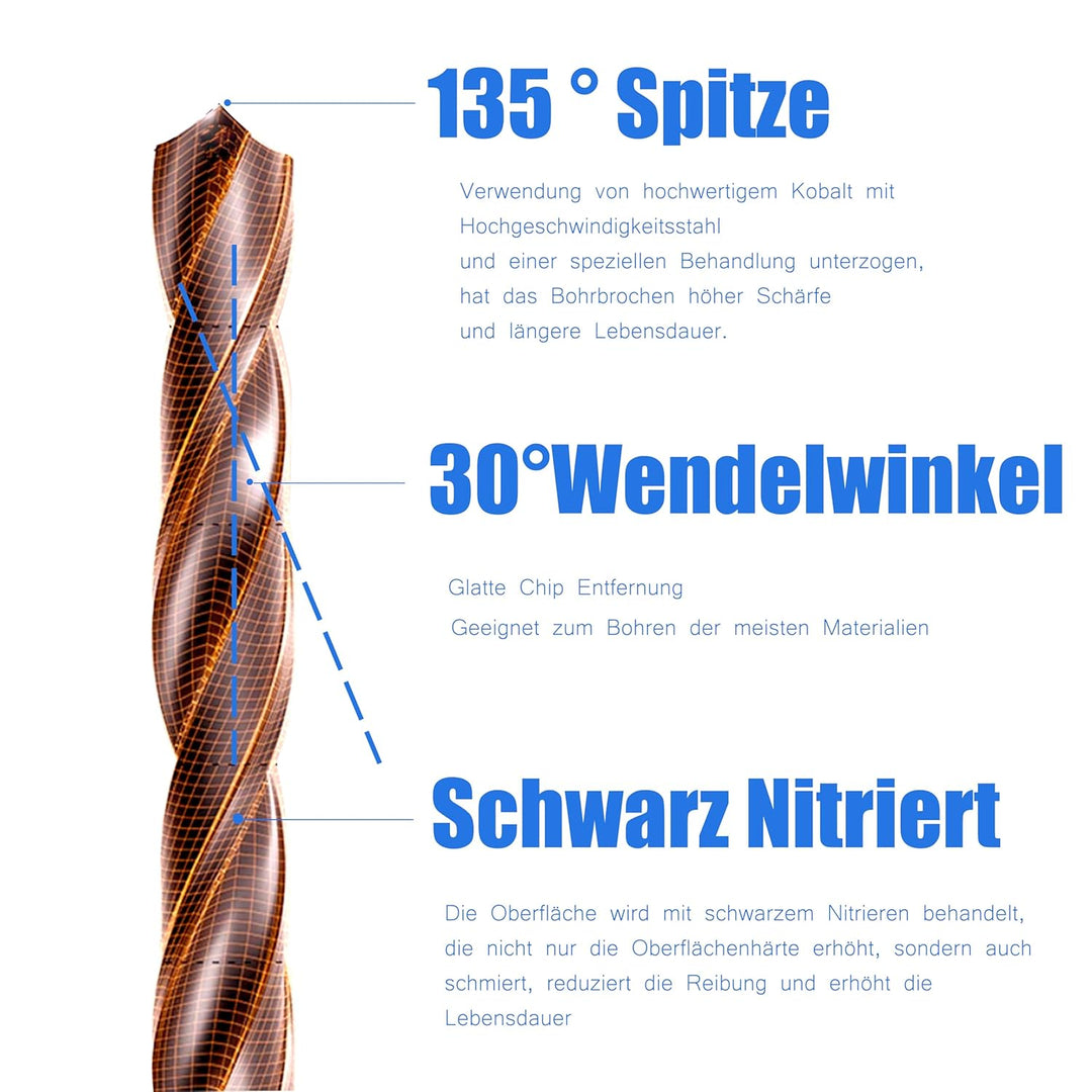 DelitonGude 13pcs 1,5mm-6,5mm HSS M35 Cobalt Twist Bohrer, Hochgeschwindigkeitsstahl, passend für St