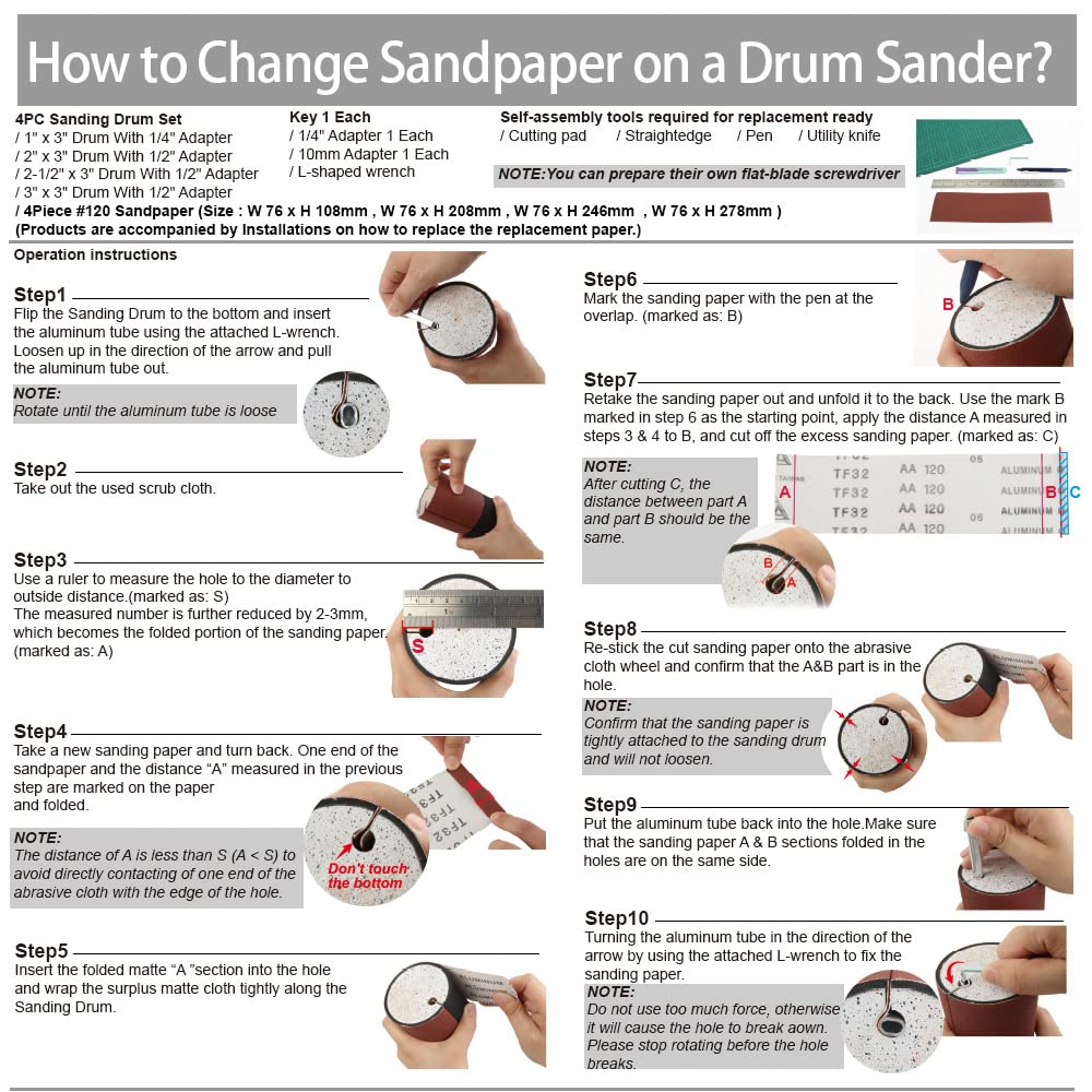 O'skool Schleifwalzen, Satz, für Bohrmaschine Schleifband, 4-teilig