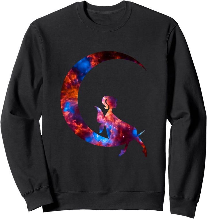Fee mit Feenflügeln auf dem Halbmond sitzend Sternenhimmel Sweatshirt