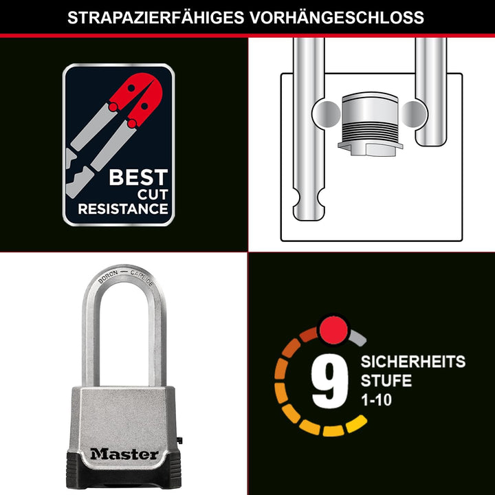 MASTER LOCK Hochleistungsvorhängeschloss [Schlüssel + Zahlenkombination] [Zinkgehäuse] [Aussenbereic