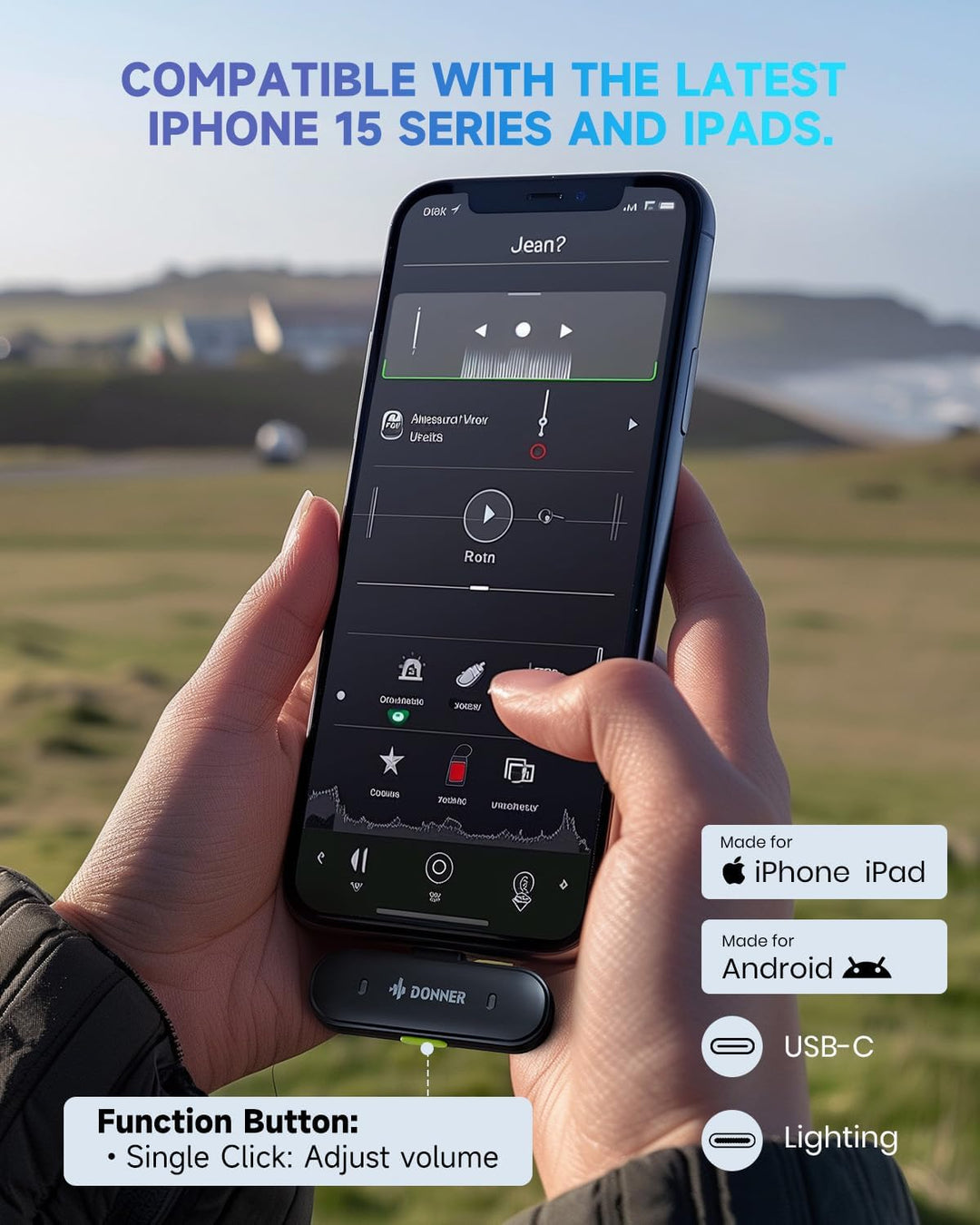 Donner Kabelloses Lavalier-Mikrofon mit Typ C für iPhone 15, Plug-Play-Ansteckmikrofon für iOS und A