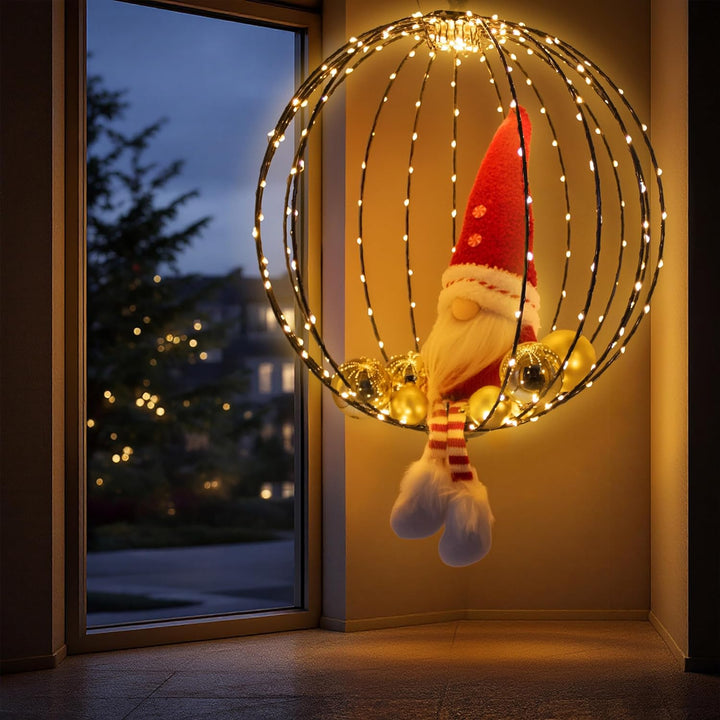 Leuchtkugel zum Hängen 40cm für Aussen | 240 LED, Extra Warm Weiss, Mit Timer und Stecker, Kabelgebu