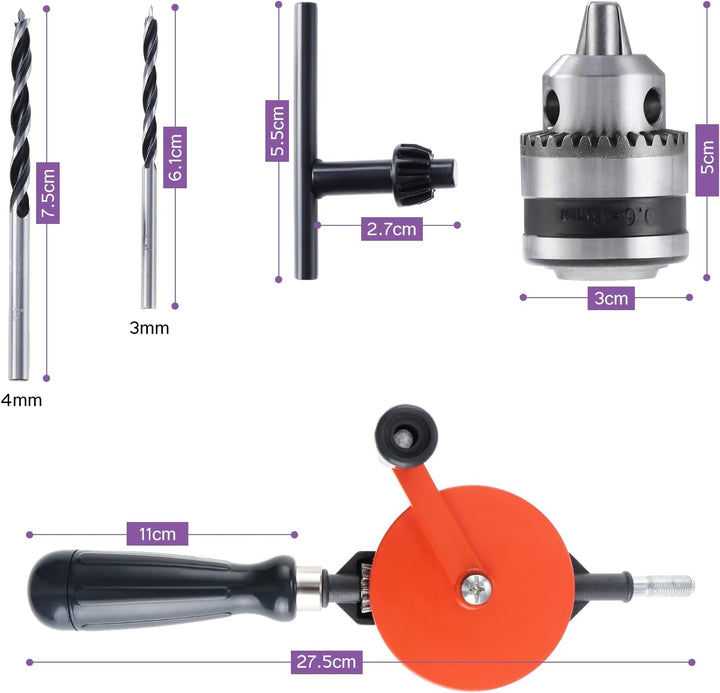 WiMas Handbohrmaschine Manueller Kurbelbohrer 1/4 Zoll (0.6mm-6mm) Doppelritzeln Handbohrer Spannfut