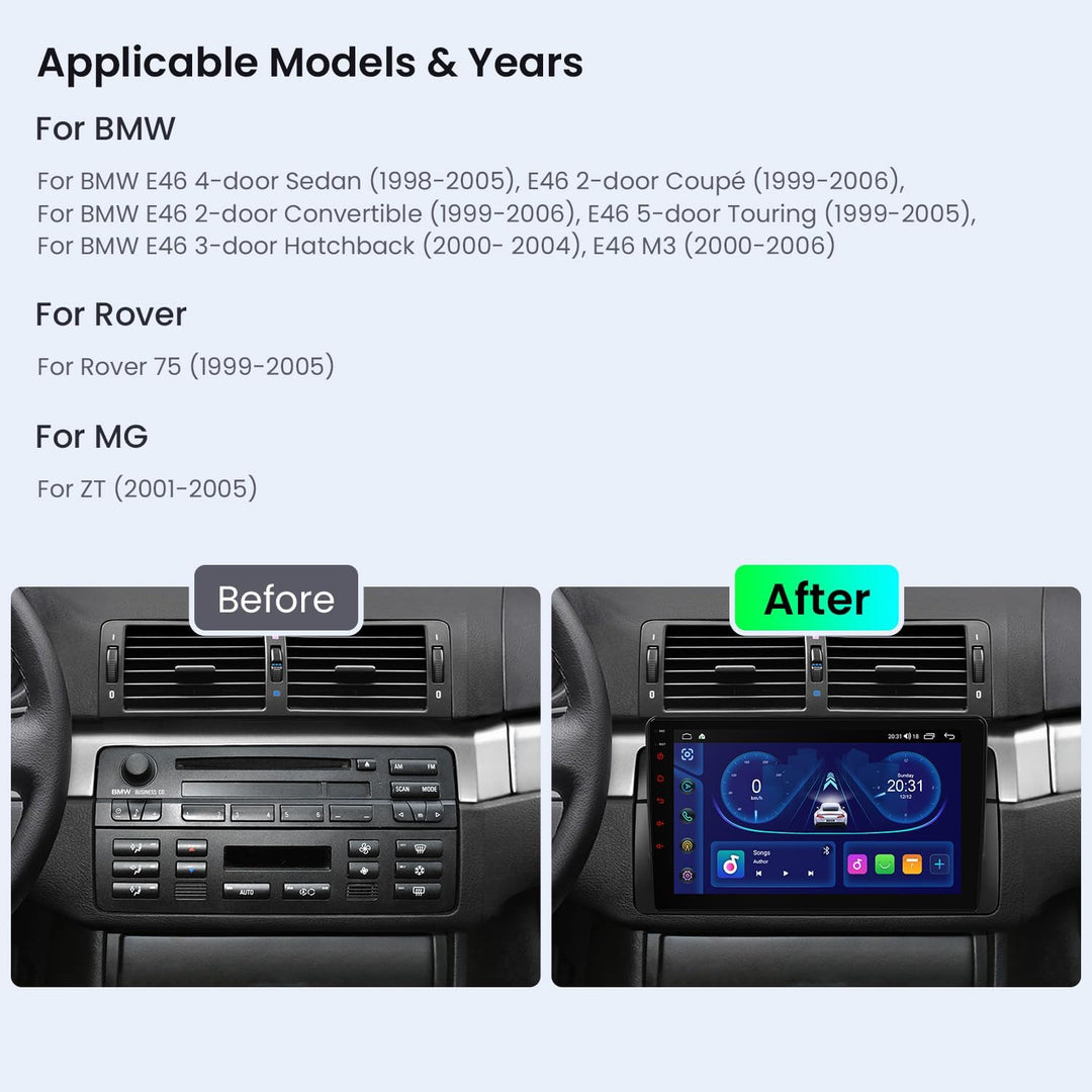 XTRONS 9" 4+64GB Android Autoradio für BMW E46 Rover 75 mit Navi Octa-Core | IPS Bildschirm Autoradi