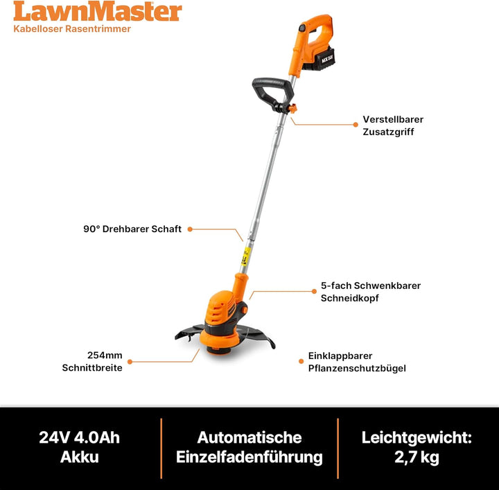 LawnMaster OcuMow™ Roboter-Rasenmäher mit kabellosem 24V MAX 10-Zoll-Gras-Trimmer-Kombi-Set, optisch