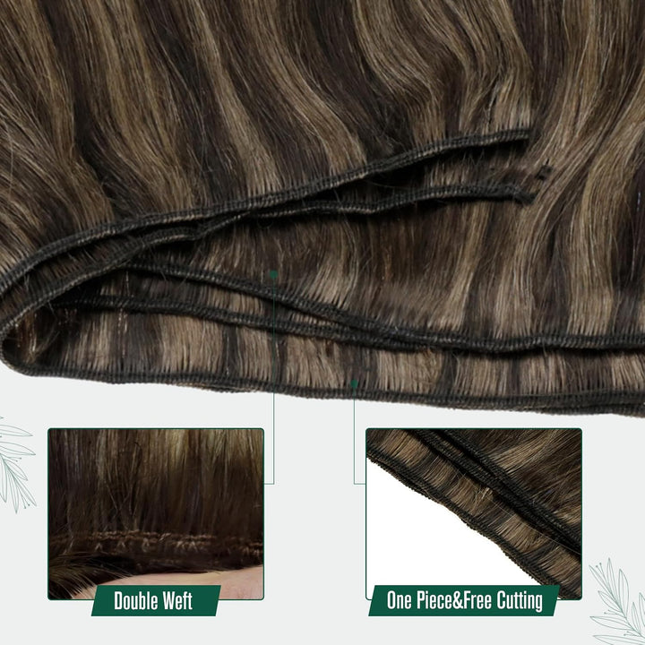 RUNATURE Extensions Echthaar Tressen Zum Einnähen Braun 35cm Haarverlängerung Glatt Weft Echte Haare