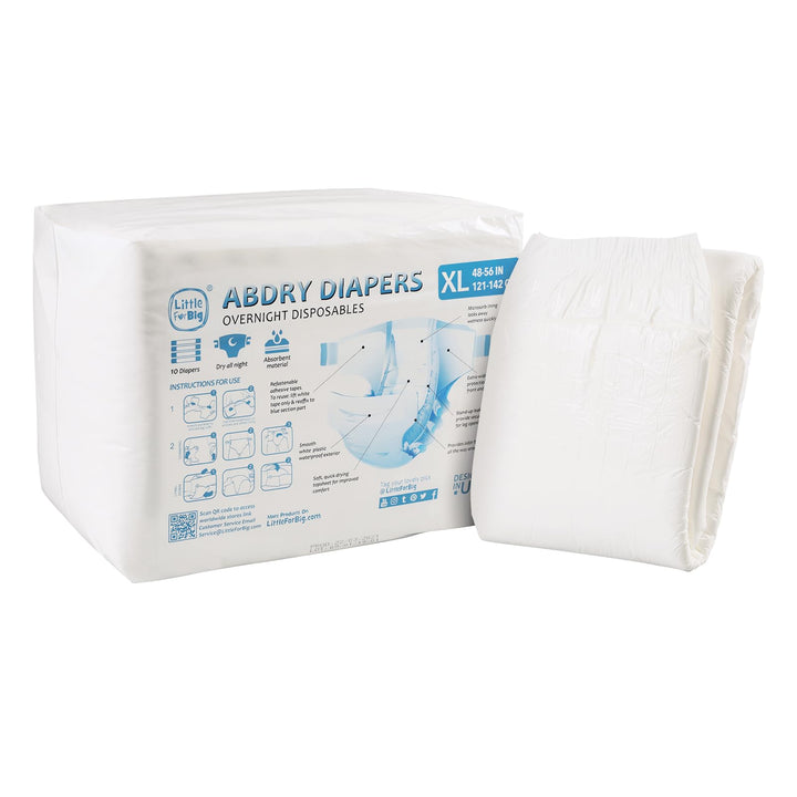 LittleForBig Erwachsenen Windeln 10 Stück - ABDry Weisse Windeln (X-Large 121-142 CM) XL, XL