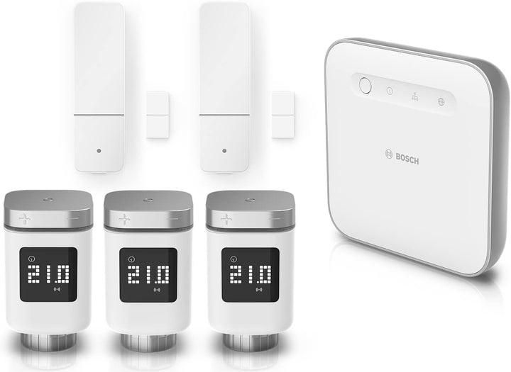 Bosch Smart Home Heizen und Komfort-Set, 3X Heizkörperthermostat II, 2X Tür-/Fensterkontakt II, 1x C
