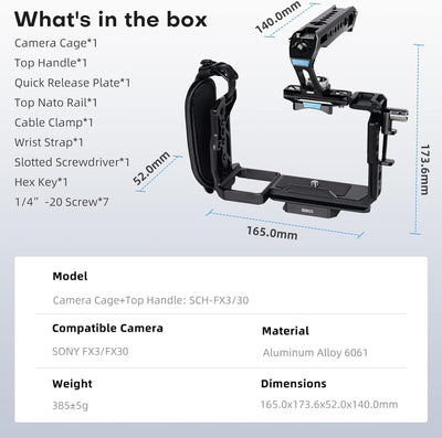 SIRUI Kamera Käfig Cage mit oberem Handgriff für Sony FX3/FX30, Kameragehäuse/Kamerakäfig mit Origin