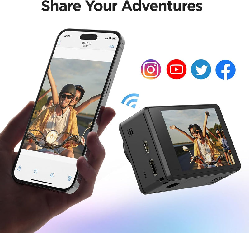 TIMNUT 4K Action Cam Touchscreen - Dual Screen 40M Unterwasserkamera 170°Weitwinkel Helmkamera 20MP