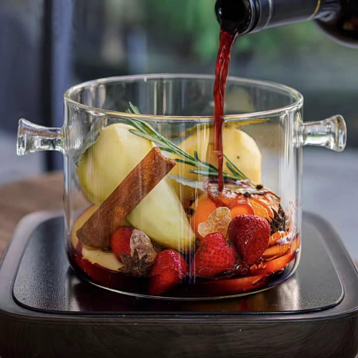 1.5L Glastopf zum Kochen, hochtemperaturbeständiger transparenter Glas Suppentopf mit Doppelgriff un