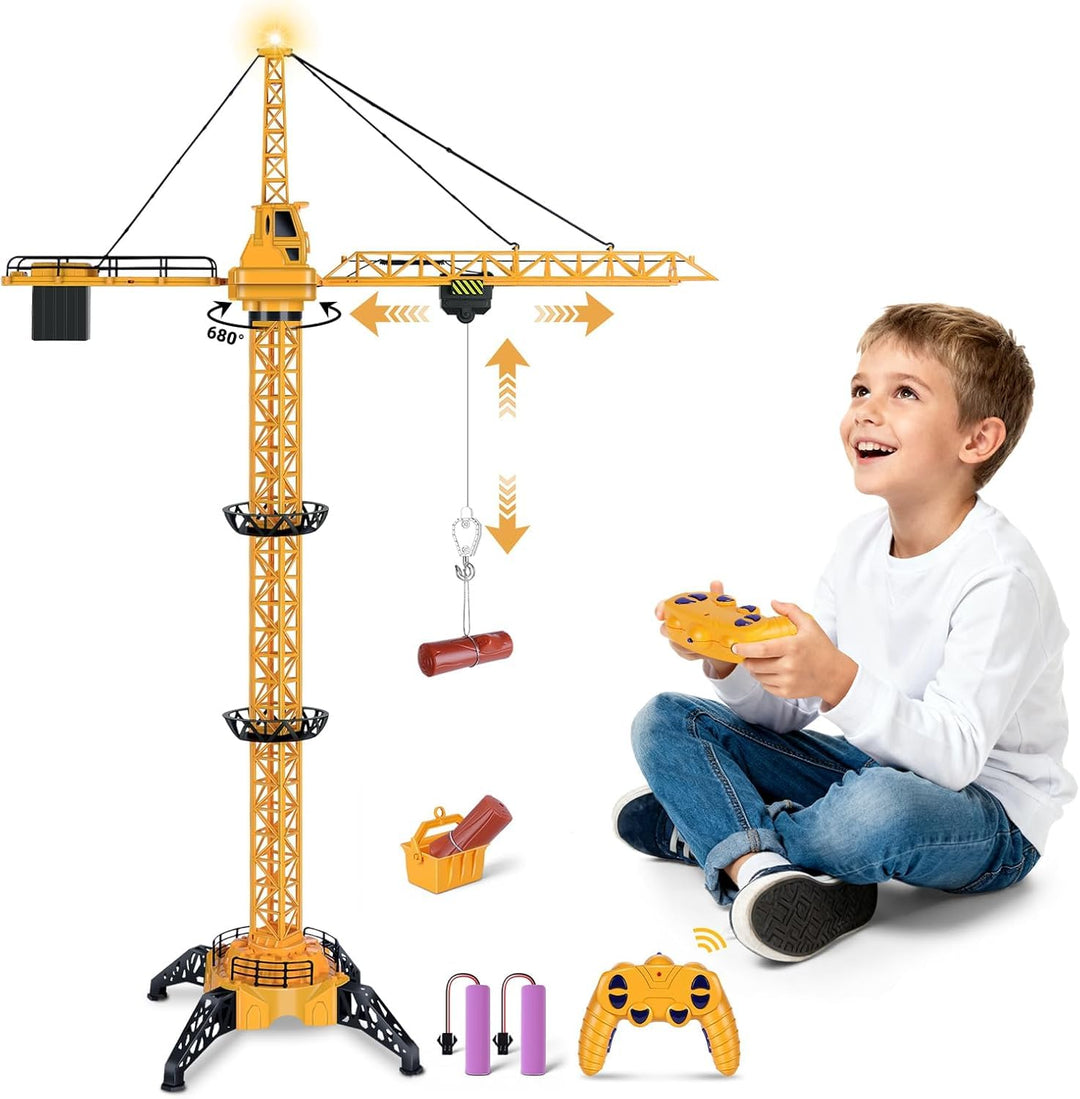 Herefun Ferngesteuerte Turmkran, 128 cm Hohe 2,4 Hz Turmdrehkran, 6 Kanäle Tower Crane Elektrisch, R