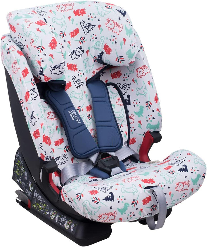 JYOKO Kids Bezug kompatibel mit Romer Advansafix, Evolva IV M, aus Baumwolle (Dino Party, ADVANSAFIX
