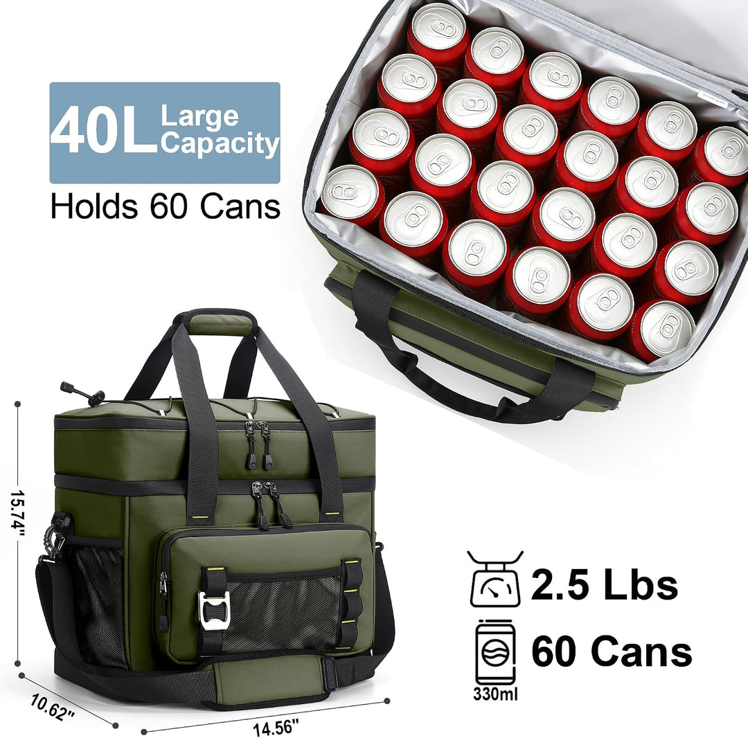 Kühltasche, 40L Grosse Kühlbox Faltbar, Wasserdichte Doppelwand Thermotasche Isolierte Picknicktasch