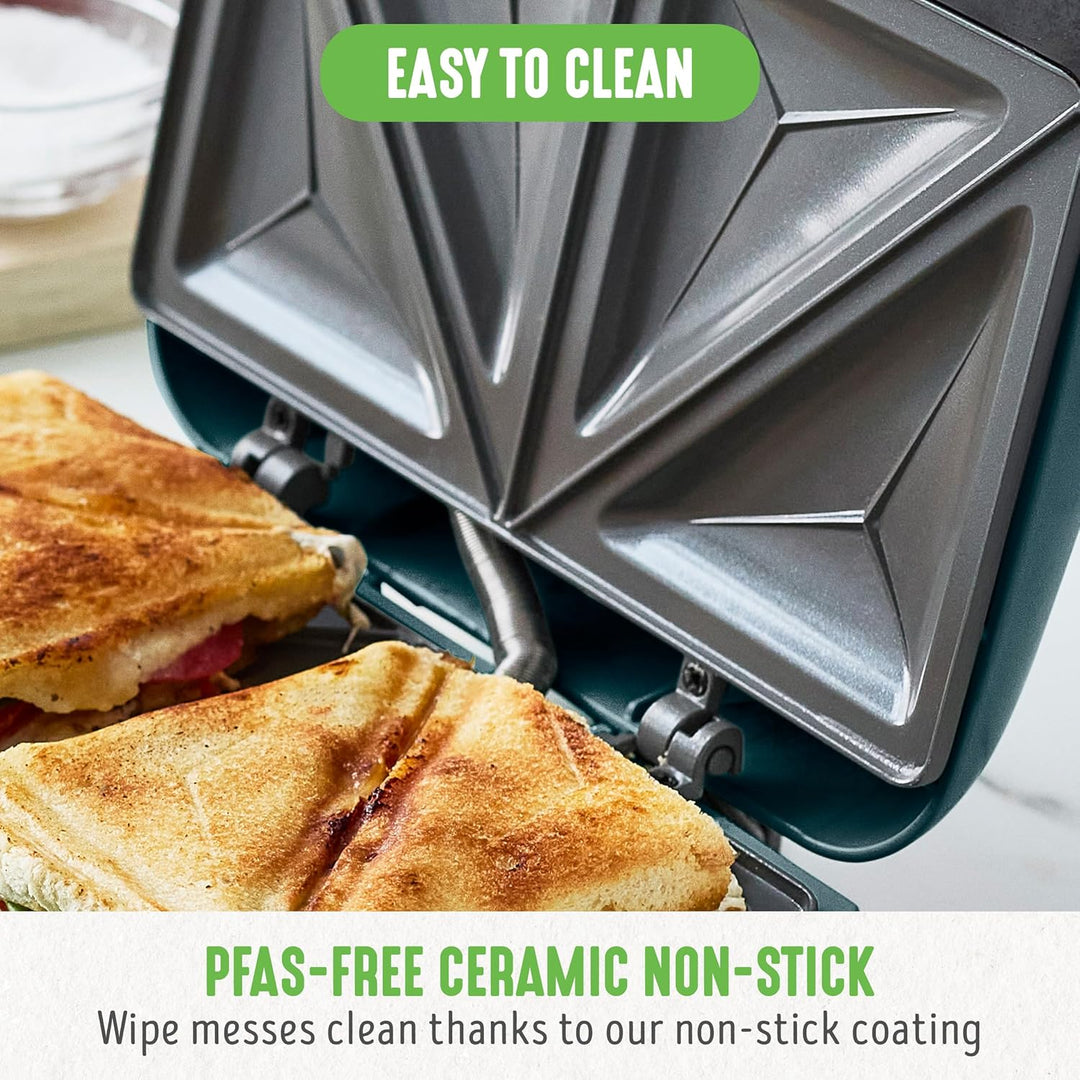 GreenChef Electric Sandwichmaker, PFAS-freie Gesunde Keramik-Antihaft, Panini, Sandwichtoasts, Grill