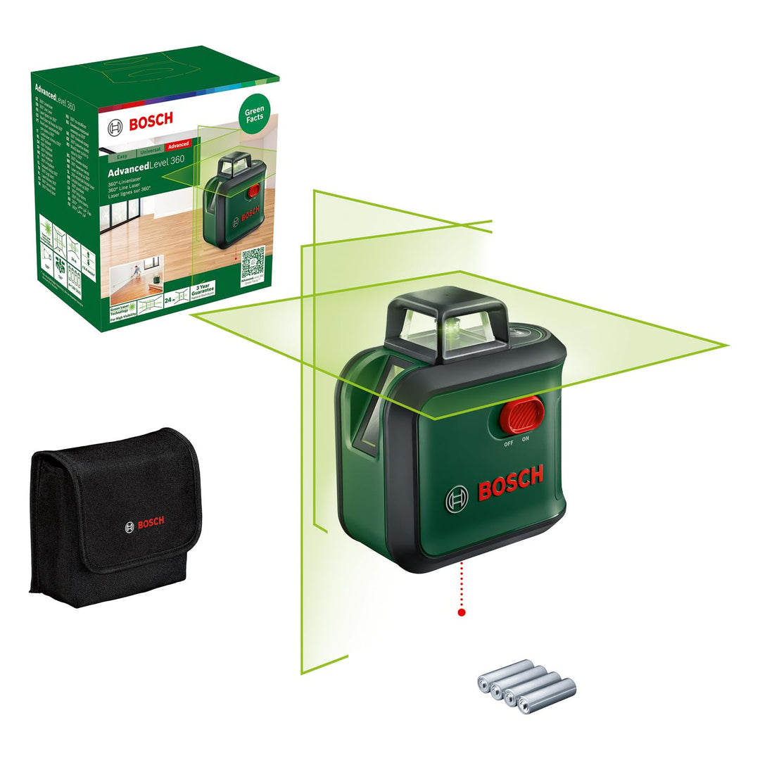 Bosch Kreuzlinienlaser AdvancedLevel 360 (3 Laserlinien inkl. 360° zum Ausrichten im ganzen Raum, im