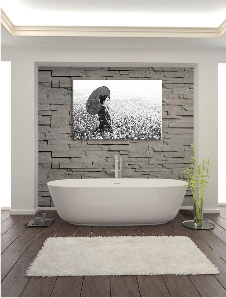 Pixxprint Geisha auf dem Feld Kunst B&W, Format: 100x70 auf Leinwand, 100x70
