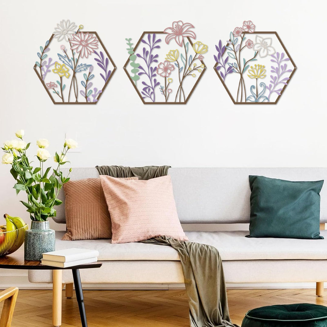 ESTART 3 Stück Metall-Blumen-Wanddekoration, minimalistische Blumenwanddekoration, abstrakte Linie,