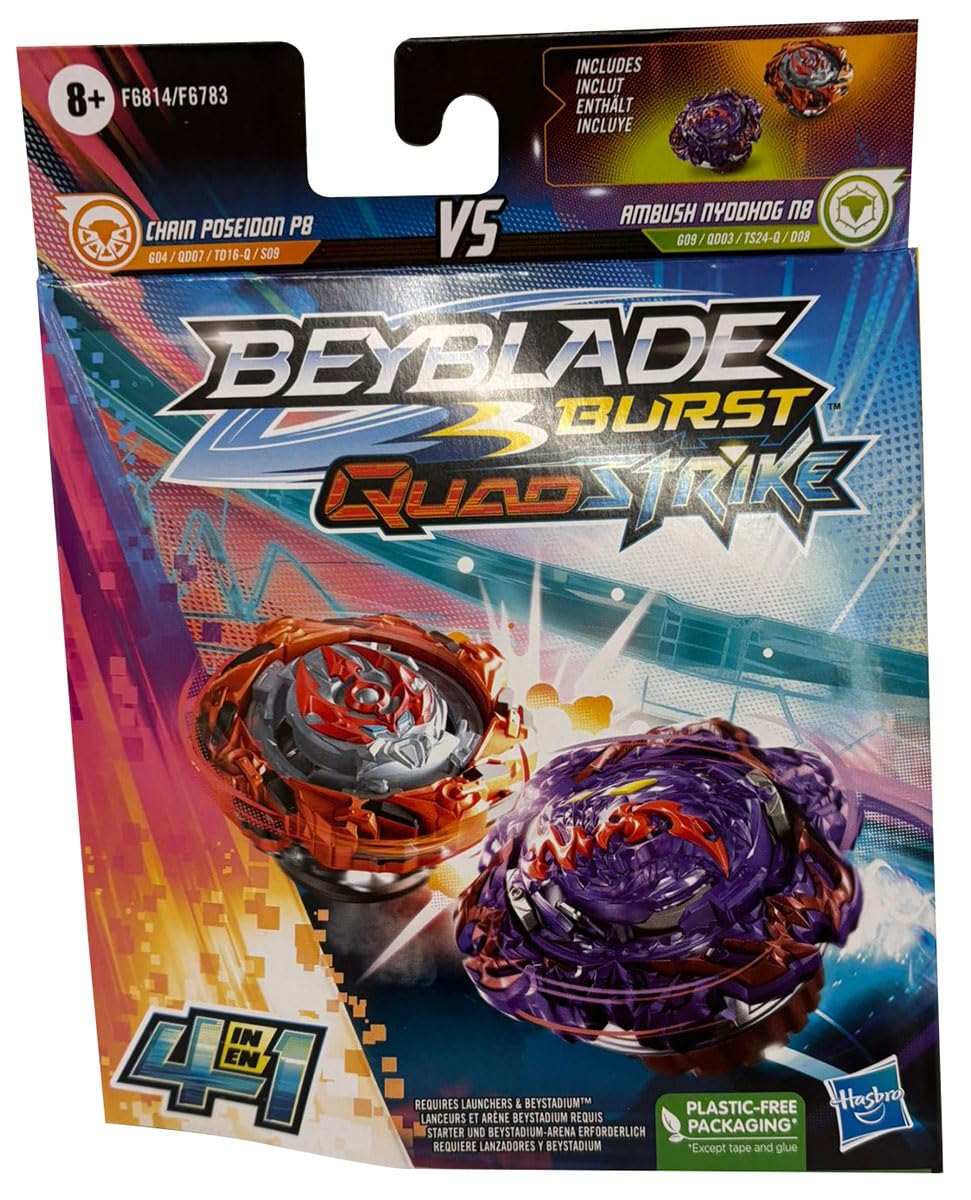 Beyblade Burst QuadStrike Dual Pack 2 x Wettkampfkreisel Ambush Nyddhog N8 und Chain Poseidon P8 Amb