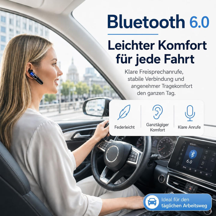 Micool Headset Bluetooth Handy V6.0 mit KI Geräuschunterdrückung & 38 Std. Sprechzeit – Single Ear F