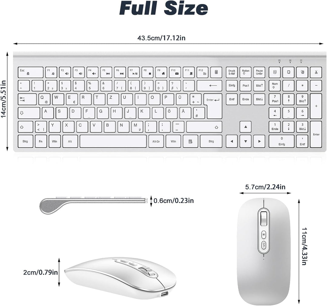cimetech Tastatur Maus Set Kabellos, Ultra-Dünne Wiederaufladbare Kabellose Tastatur und Maus Ergono