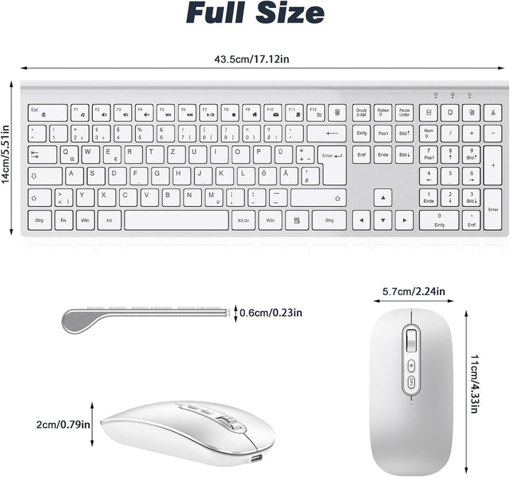 cimetech Tastatur Maus Set Kabellos, Ultra-Dünne Wiederaufladbare Kabellose Tastatur und Maus Ergono