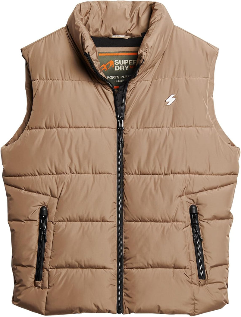 Superdry Herren Sportpuffer Gilet Jacke M Fossil Brown, M Fossil Brown