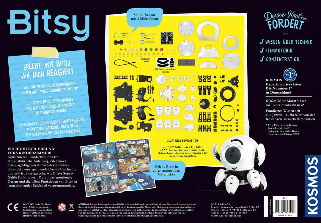 Kosmos 621094 Bitsy - Dein cleverer Robo-Freund, Roboter für Kinder, Steuere Bitsy mit Sound-Klicker