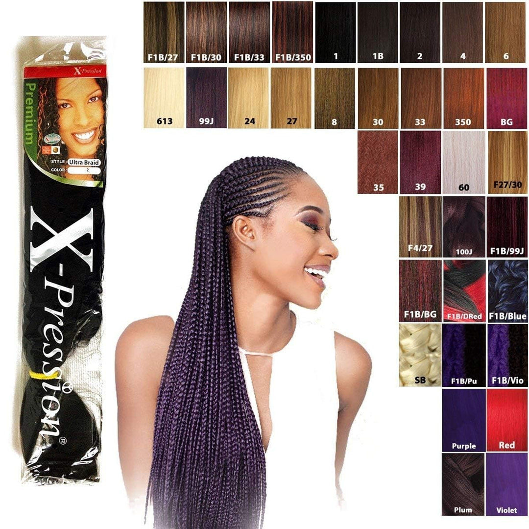 X-pression Ultra Braid Kunsthaar-Extensions, Farbe #1B, schwarz ca. 210 cm (6 Stück).