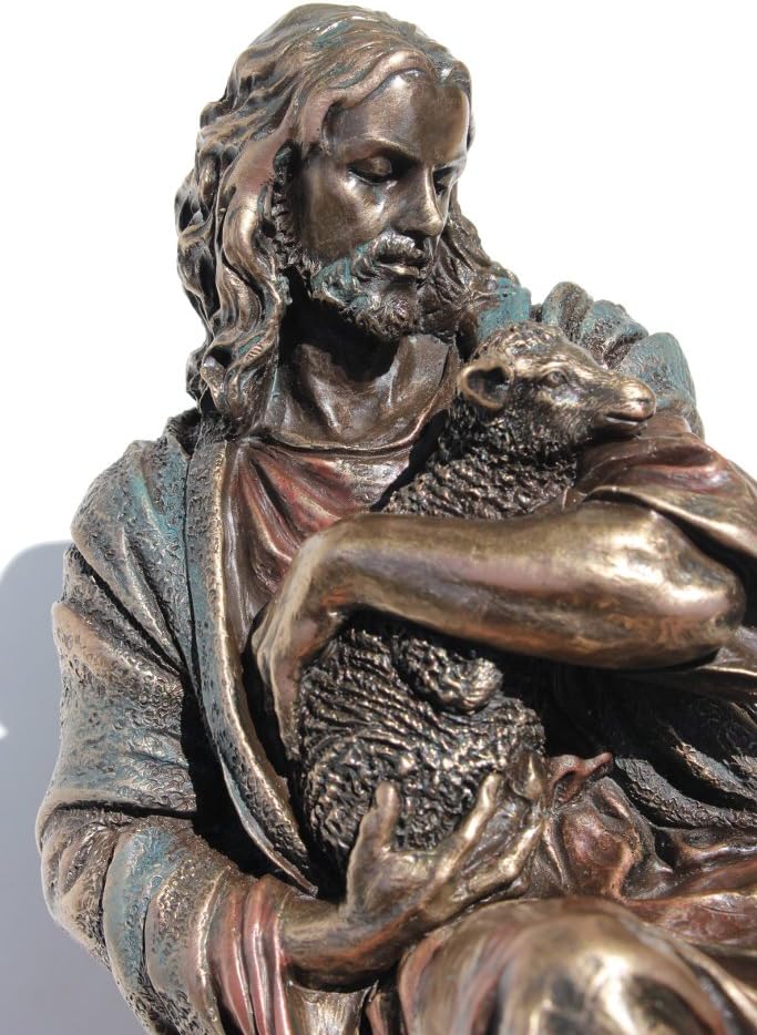 Bronzefigur, Jesus hält ein Baby-Lamm, 22,6 cm