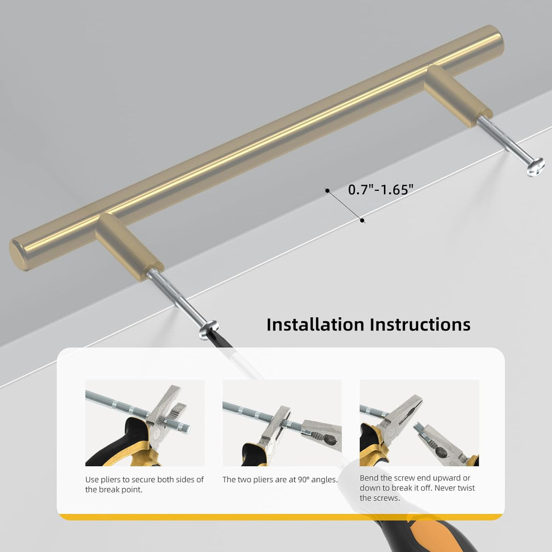 goldenwarm 20x T Stangengriff Möbelgriffe Messing goldfarben Hohle Edelstahl Küchenschrank Türgriffe