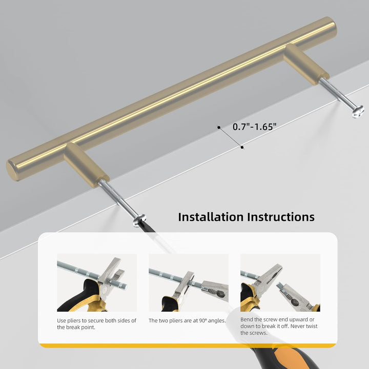goldenwarm 20x T Stangengriff Möbelgriffe Messing goldfarben Hohle Edelstahl Küchenschrank Türgriffe