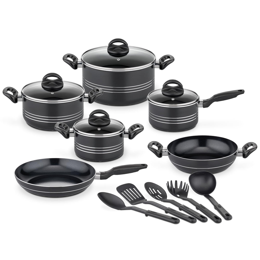 GSW Kochtopf Set Milano Nero, 15-teilig, Hochwertiges Topfset für Induktion, Ceran & Gas, Antihaftbe