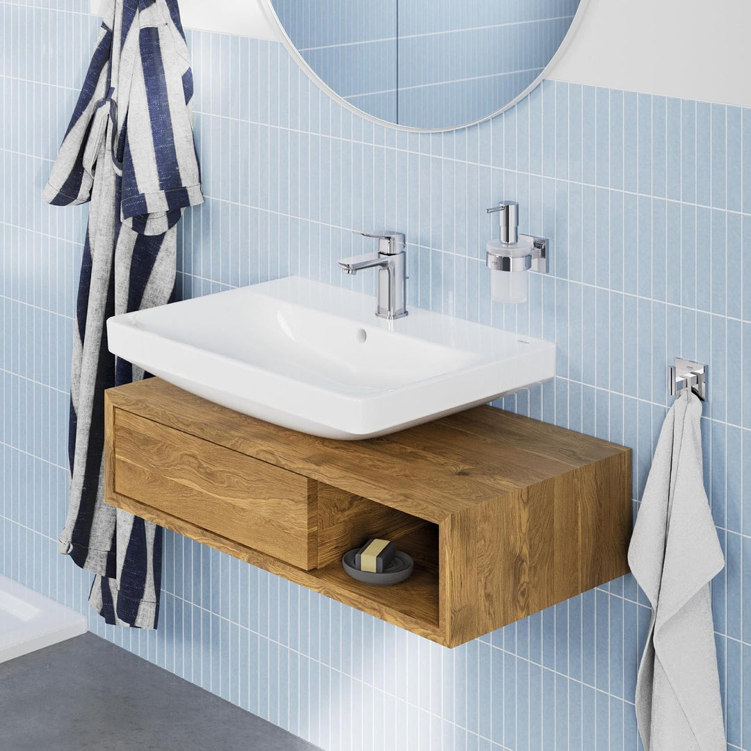 GROHE Dice, Waschtischarmatur, wassersparend (Wasserhahn für das Bad, Badarmatur mit Zugstangen-Abla