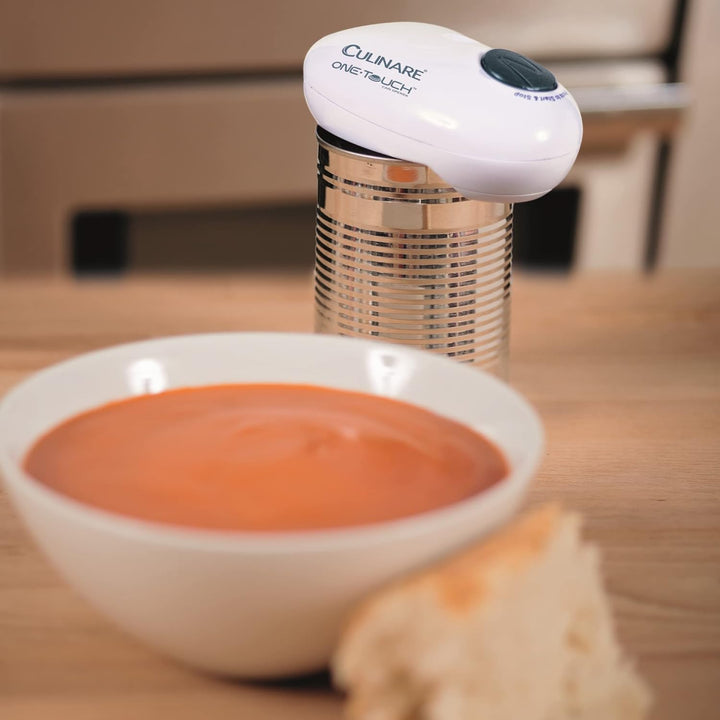 Culinare One Touch Elektrischer Dosenöffner, Weiss, Kunststoff/Edelstahl, Konservenöffner mit Start