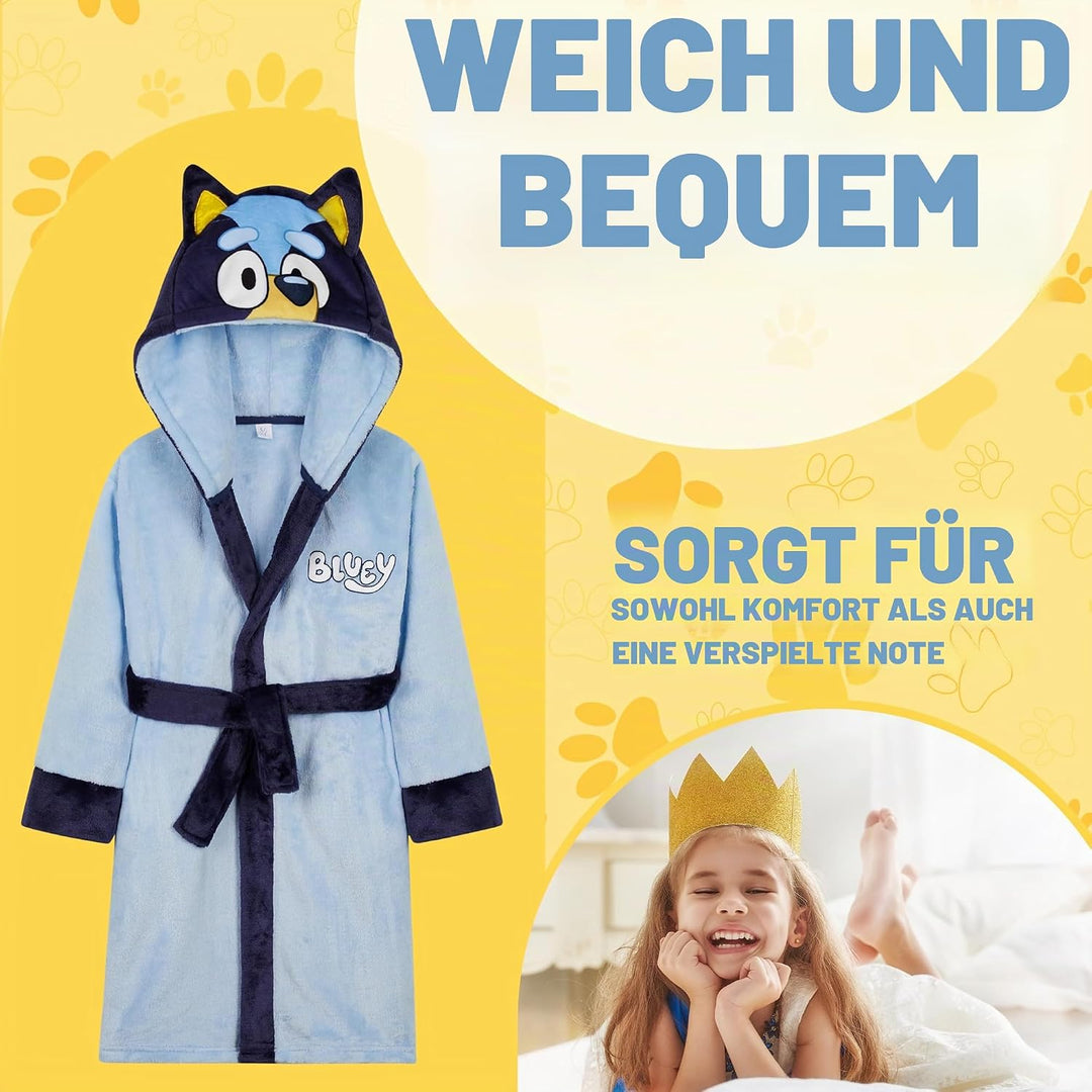 BlueY Mädchen Fleece Bademantel mit Kapuze und Bindegürtel, gemütlicher Morgenmantel - Geschenke für