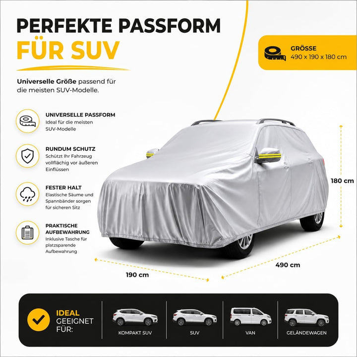 SUV Universale Autoschutzhülle: wasserdichte Autoplane für PKW/KFZ – Car Cover in Silber für umfasse