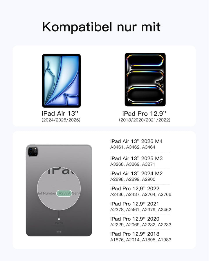 Inateck NeoMagic Magnetische Tastatur Hülle für iPad Air 13 Zoll, iPad Pro 12.9 Zoll 6/5/4/3 Gen,Gro