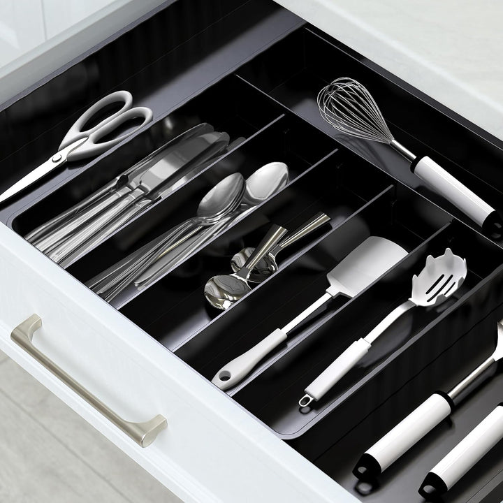Simple Houseware Erweiterbarer Besteck-Organizer für Küchenschubladen, Schwarz, Schwarz