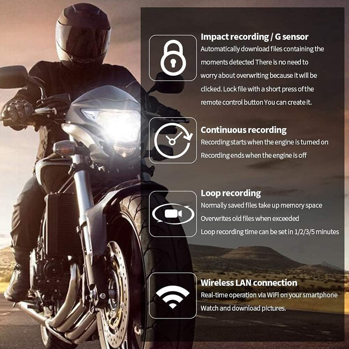 VSYSTO Motorrad Kamera, Ganzkörper Wasserdicht Nachtsicht 130° Weitwinkelobjektiv HD 1080P vorne und