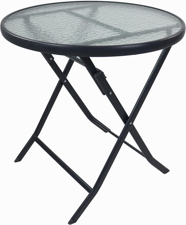 VCM Gartentisch rund Ø 70 cm, Metall Tisch mit Glasplatte, klappbar, wetterbeständig, Balkontisch fü