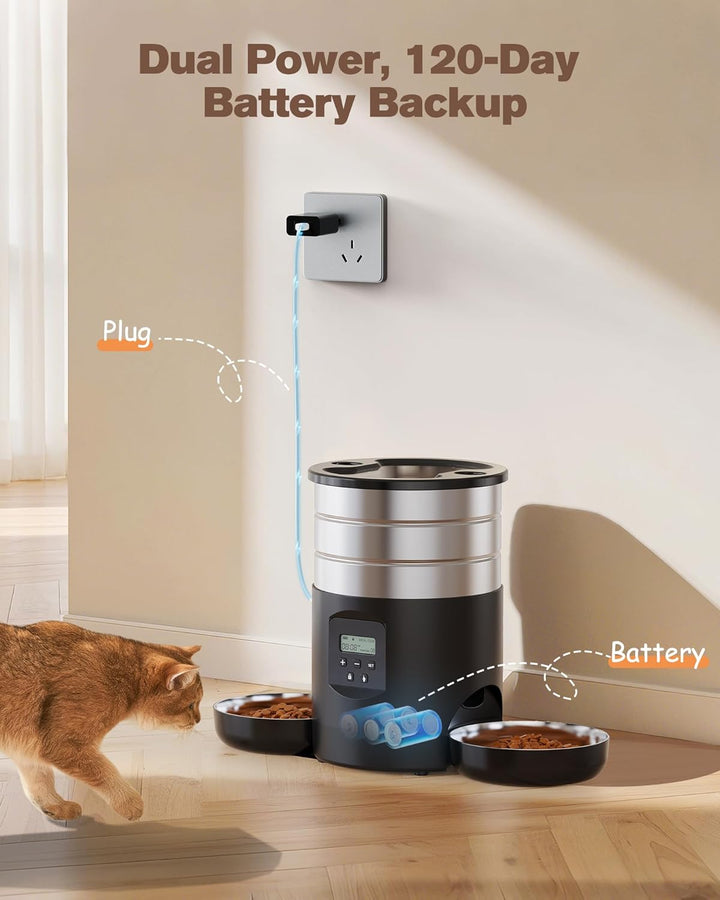 Futterautomat Katze 2 Näpfe Katzenfutter Automat: Edelstahl Futterspender Katze Programmierbarem Tim